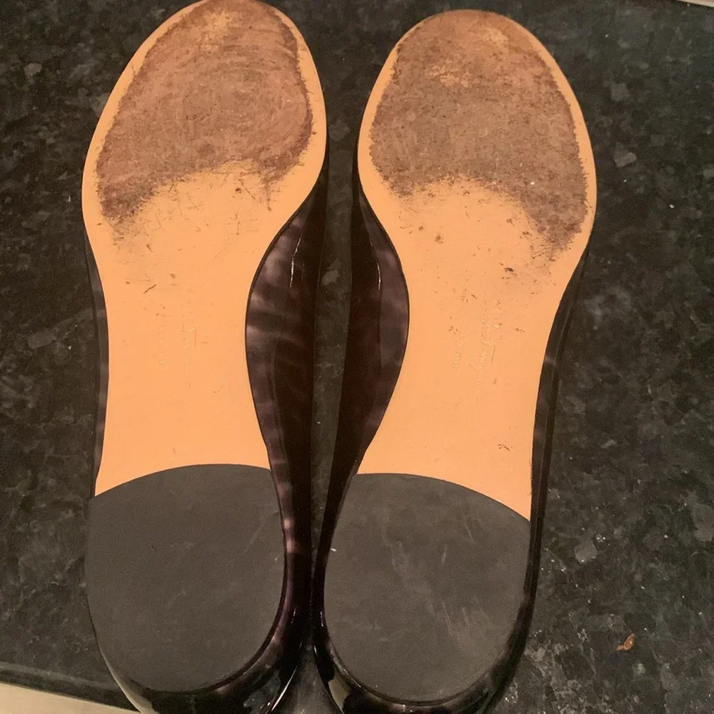 FERRAGAMO Tortoise/Animal Patent & Lizard Embossed cap Ballerina Flat sz… - Picture 7 of 14